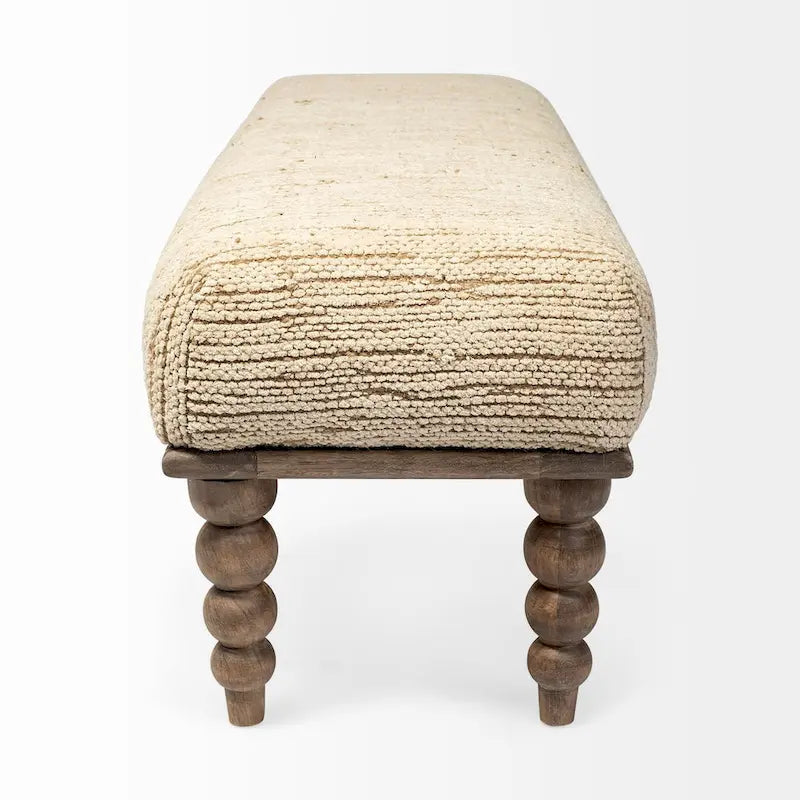 Alder II Cream Upholstered Seat w/ Wood Base Accent Bench - 55W x 16D x 18H