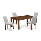 East West Furniture Ensemble de salle à manger – Une table de cuisine en bois et 4 chaises de salle à manger en tissu de lin Doeskin, Naturel (Options de pièces)