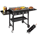 4-Burner Flat Top Gas Griddle Cooking Station Foldable Portable Propane with Side Shelves 702 Sq In