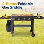 4-Burner Flat Top Gas Griddle Cooking Station Foldable Portable Propane with Side Shelves 702 Sq In