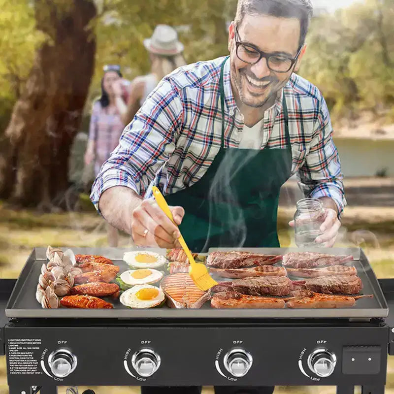 4-Burner Flat Top Gas Griddle Cooking Station Foldable Portable Propane with Side Shelves 702 Sq In