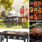 4-Burner Flat Top Gas Griddle Cooking Station Foldable Portable Propane with Side Shelves 702 Sq In