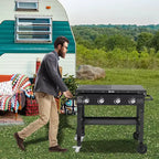 4-Burner Flat Top Gas Griddle Cooking Station Foldable Portable Propane with Side Shelves 702 Sq In