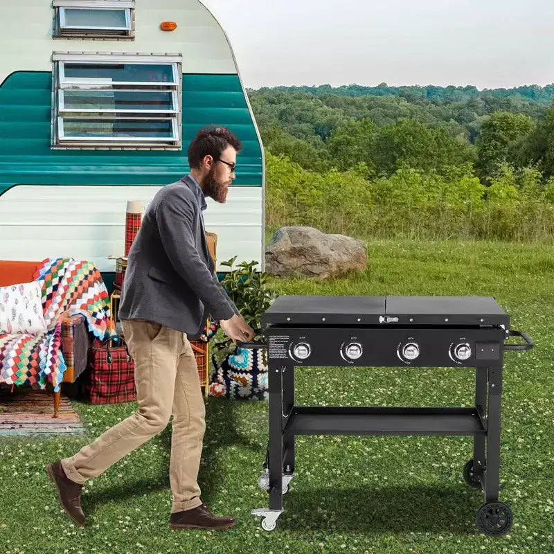 4-Burner Flat Top Gas Griddle Cooking Station Foldable Portable Propane with Side Shelves 702 Sq In
