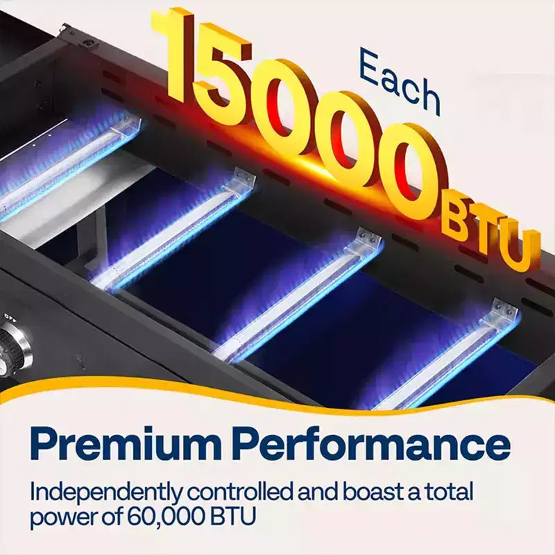 4-Burner Flat Top Gas Griddle Cooking Station Foldable Portable Propane with Side Shelves 702 Sq In