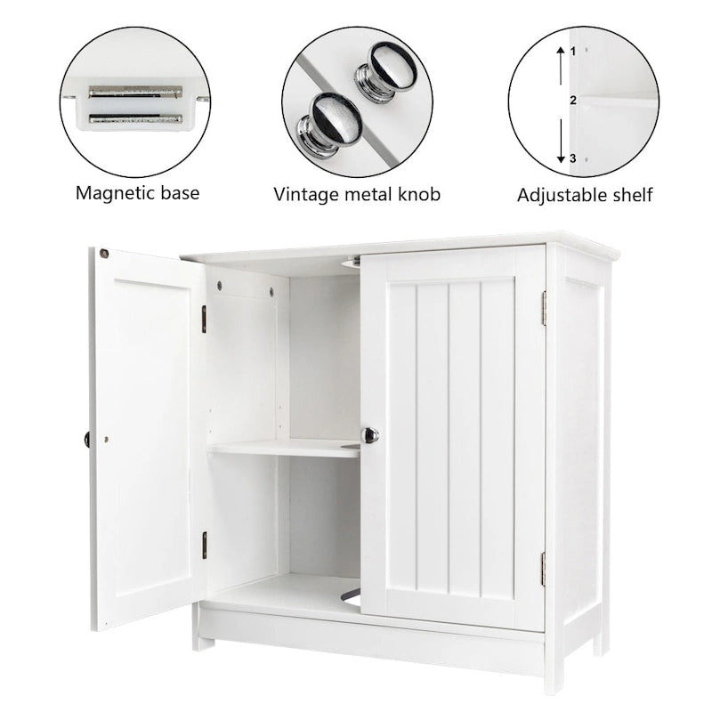 White Under Sink Bathroom Cabinet with Slatted Doors - MDF