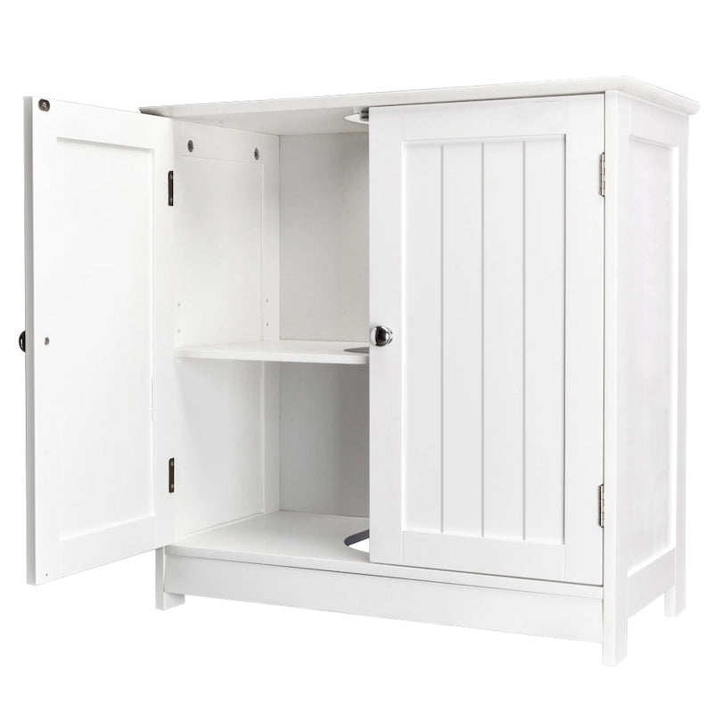 White Under Sink Bathroom Cabinet with Slatted Doors - MDF