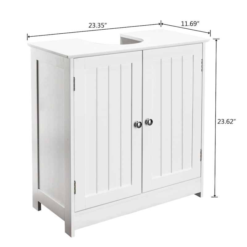 Meuble bas de salle de bain blanc sous évier avec portes à lattes – MDF