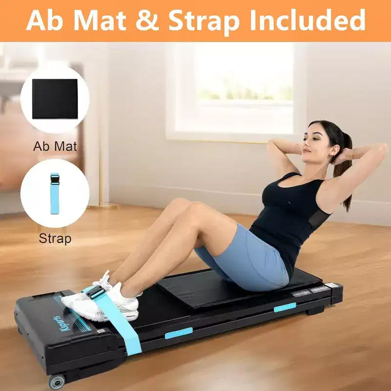 Ksports Tapis de Course Électrique Pliant Professionnel 3 en 1, Ensemble d'Entraînement Cardio et Musculation pour la Maison avec Tapis d'Abdominaux, Sangle pour Sit-ups, Bleu Marine