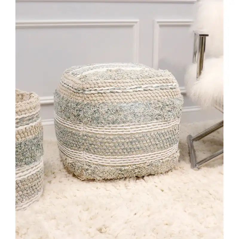 Pasargad Home Grandcanyon Braided Cotton Pouf, 20 Beige