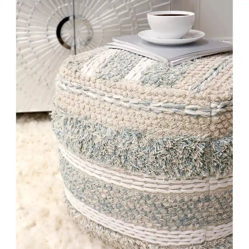 Pasargad Home Grandcanyon Braided Cotton Pouf, 20 Beige