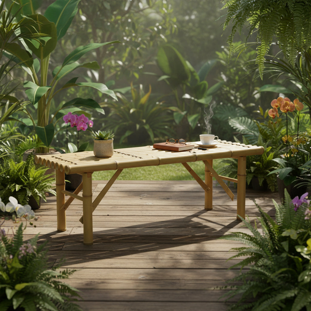 Handmade 4' Japanese-Style Light Bamboo Folding Bench - 47.00W x 14.00D x 15.75H
