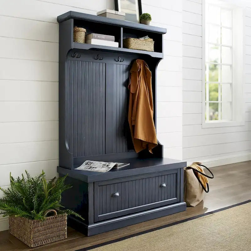 Crosley Seaside Hall Tree In Distressed Navy Finish