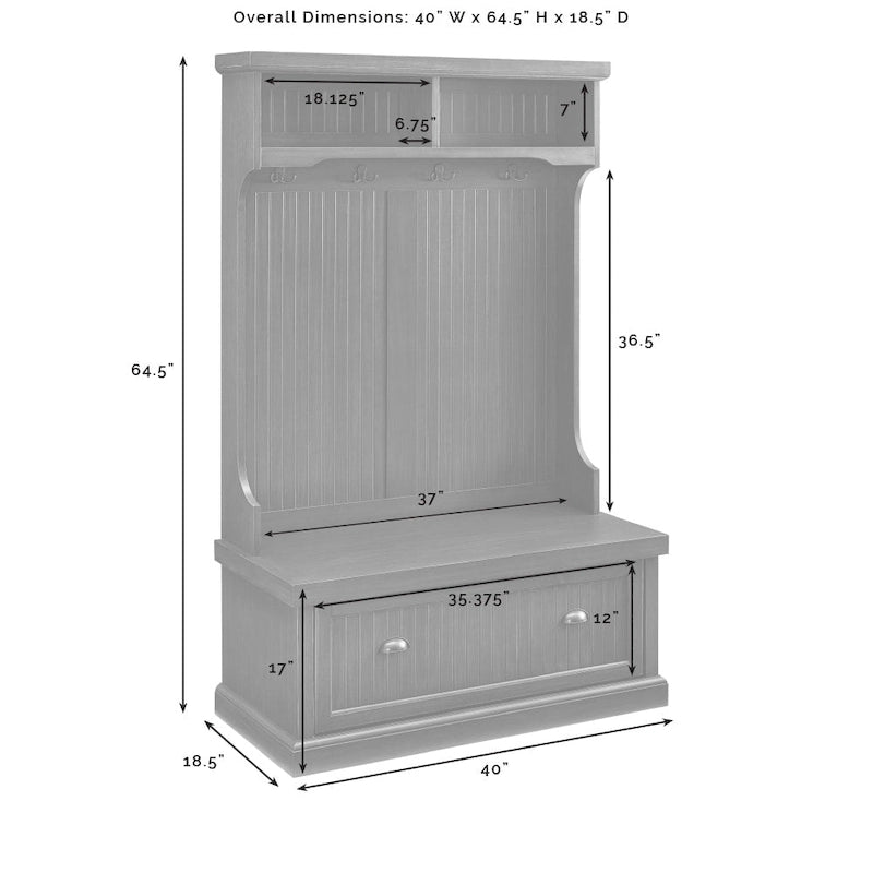 Distressed Navy Hall Tree with Bench and Coat Rack - Beadboard