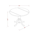 Table à manger ronde à rallonges avec pied central – 42 pouces – 4 places