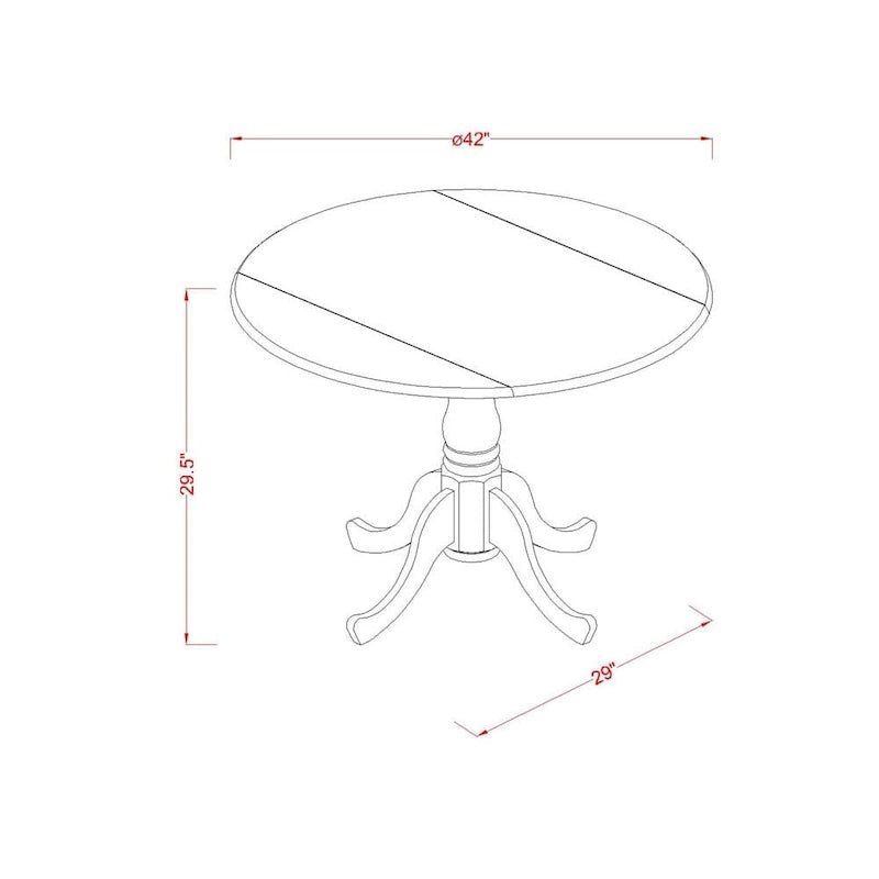 Table à manger ronde à rallonges avec pied central – 42 pouces – 4 places