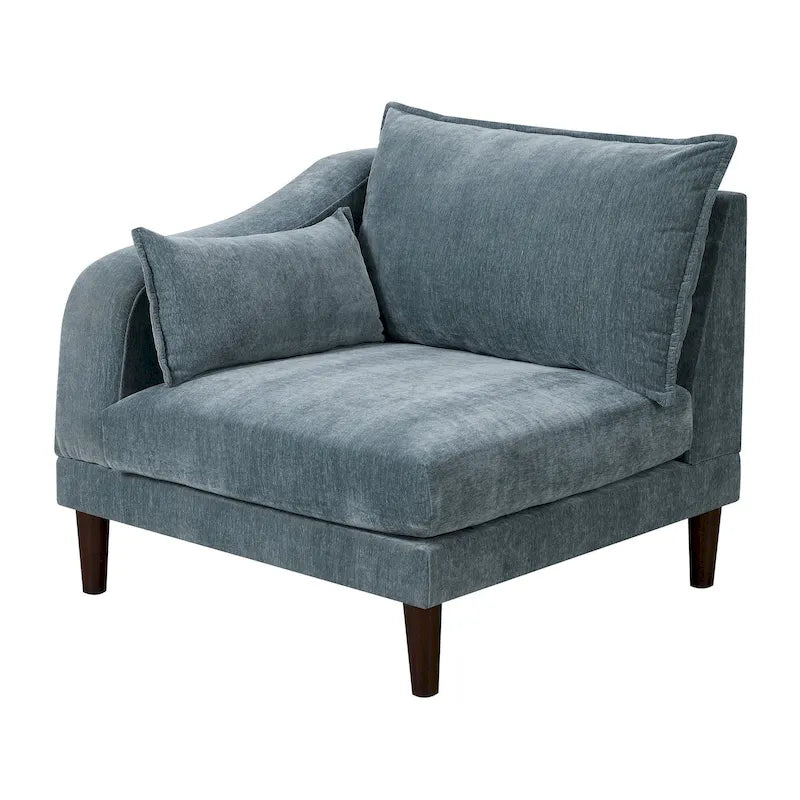 Fauteuil d'angle modulaire bleu à un bras avec 2 coussins lombaires - Siège individuel