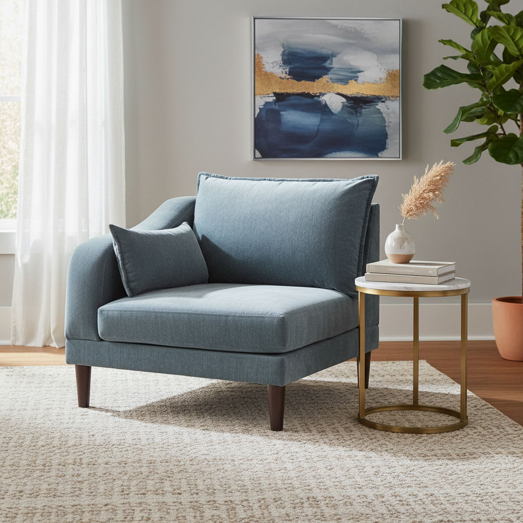 Fauteuil d'angle modulaire bleu à un bras avec 2 coussins lombaires - Siège individuel