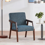 HUIMO Accent Armchair Solid Wooden Brownness/ White/ Blue Upholstered Mid-Century Modern Accent Chair for Living Room, Bedroom