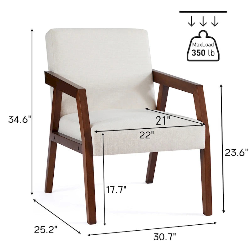 HUIMO Accent Armchair Solid Wooden Brownness/ White/ Blue Upholstered Mid-Century Modern Accent Chair for Living Room, Bedroom