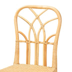Monaco Modern Bohemian Oak Brown Finished Mahogany Wood and Natural Rattan Dining Chair