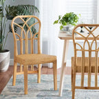 Monaco Modern Bohemian Oak Brown Finished Mahogany Wood and Natural Rattan Dining Chair