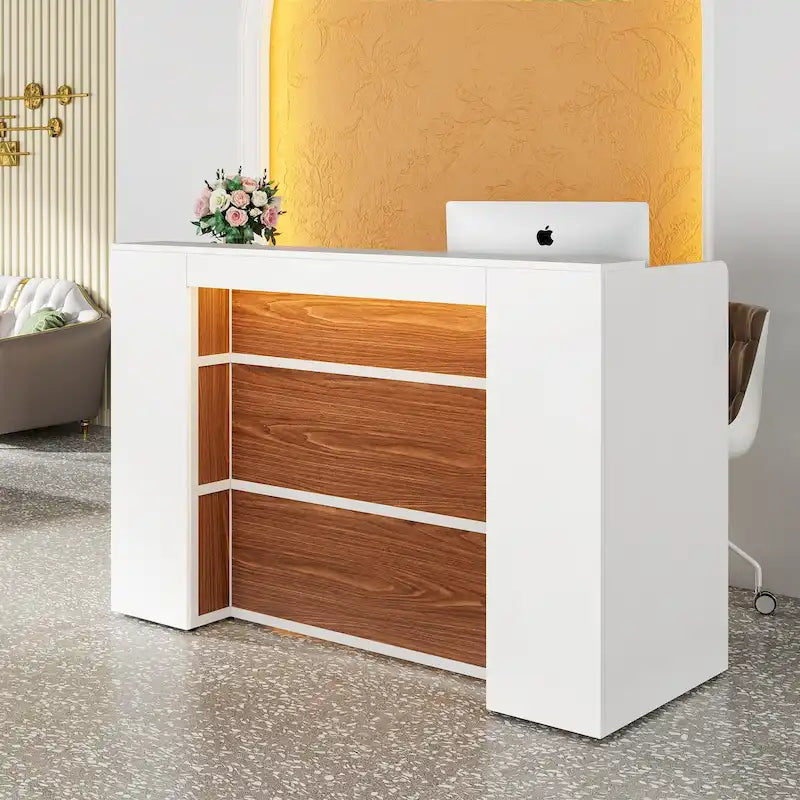 63 Inch LED Reception Front Counter Desk Table with Private Panels for Check Out Retail,Store Office Lobby Shop Clinic