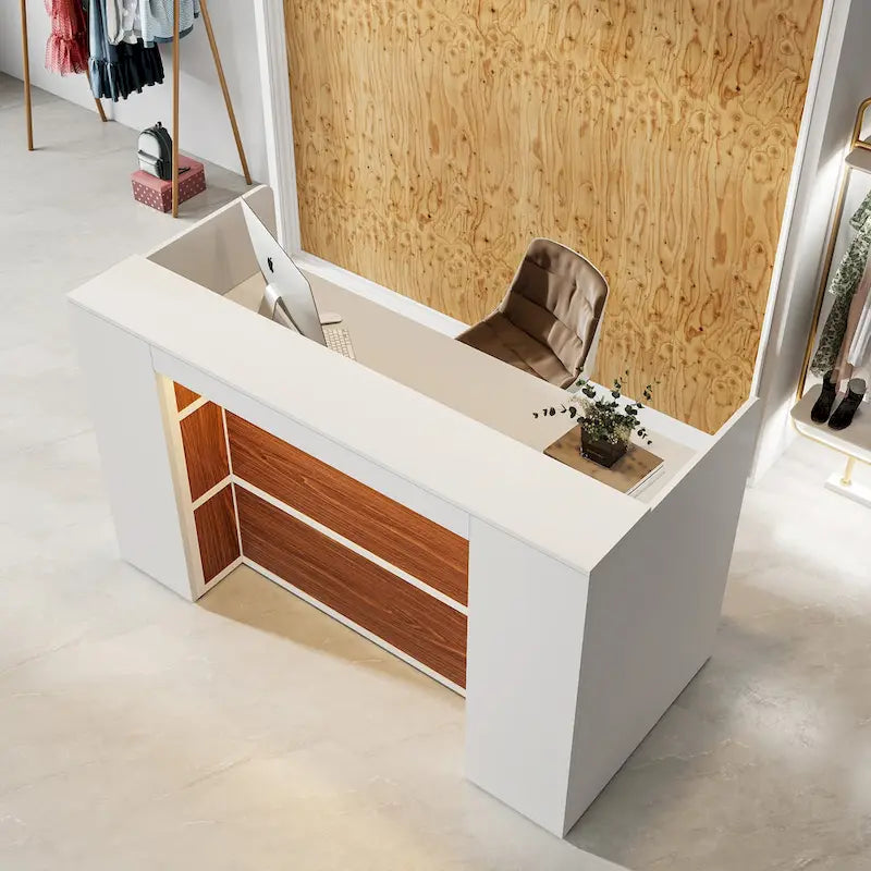 63 Inch LED Reception Front Counter Desk Table with Private Panels for Check Out Retail,Store Office Lobby Shop Clinic