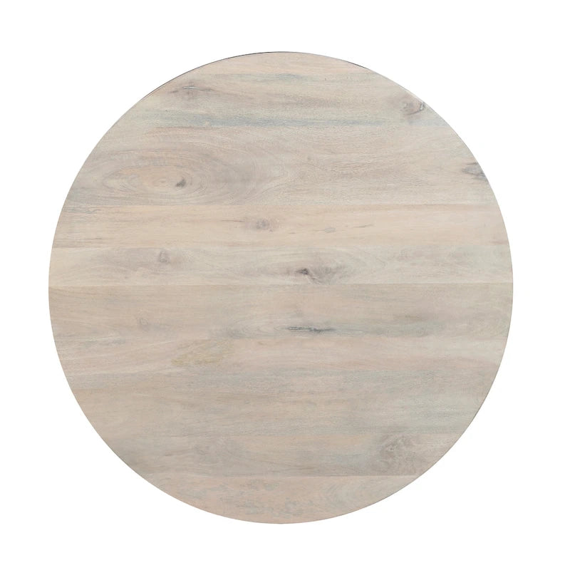 White 37 Inch Round Drum Coffee Table with Storage - Mango Wood