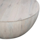 White 37 Inch Round Drum Coffee Table with Storage - Mango Wood