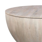 White 37 Inch Round Drum Coffee Table with Storage - Mango Wood
