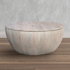 White 37 Inch Round Drum Coffee Table with Storage - Mango Wood