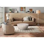 White 37 Inch Round Drum Coffee Table with Storage - Mango Wood