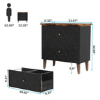 Lateral File Cabinet, 2 Drawer Filing Cabinet, Black Wood Storage Cabinet