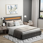 Cadre de lit Queen size 60,6 avec tiroirs, éclairage LED et station de recharge USB