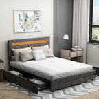 Cadre de lit Queen size 60,6 avec tiroirs, éclairage LED et station de recharge USB