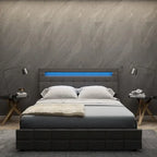 Cadre de lit Queen size 60,6 avec tiroirs, éclairage LED et station de recharge USB