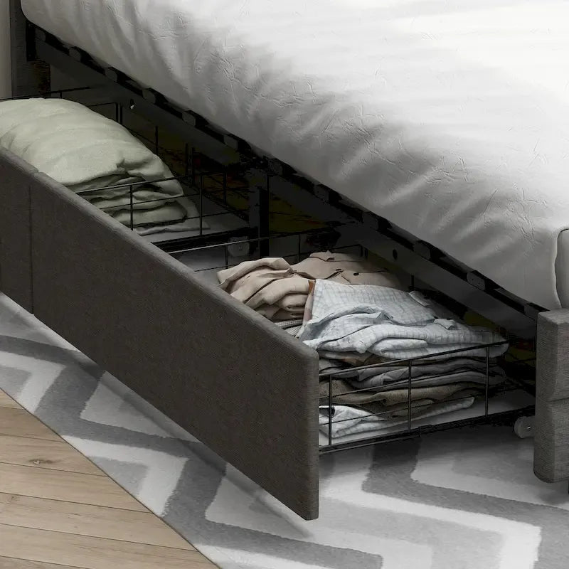 Cadre de lit Queen size 60,6 avec tiroirs, éclairage LED et station de recharge USB