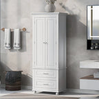 White Tall Storage Cabinet with Two Drawers