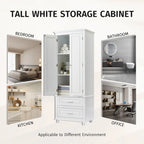 White Tall Storage Cabinet with Two Drawers