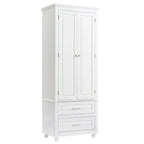 White Tall Storage Cabinet with Two Drawers