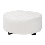 Athena Modern and Contemporary Ivory Boucle Upholstered and Black Finished Wood Round Ottoman