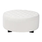 Athena Modern and Contemporary Ivory Boucle Upholstered and Black Finished Wood Round Ottoman