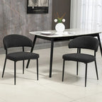Set of 2 Ayoka Black Boucle Dining Chairs with Black Iron Legs