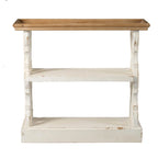35 Inch 3 Tier Console Table, Fir Wood, Carved Panels, Brown and White