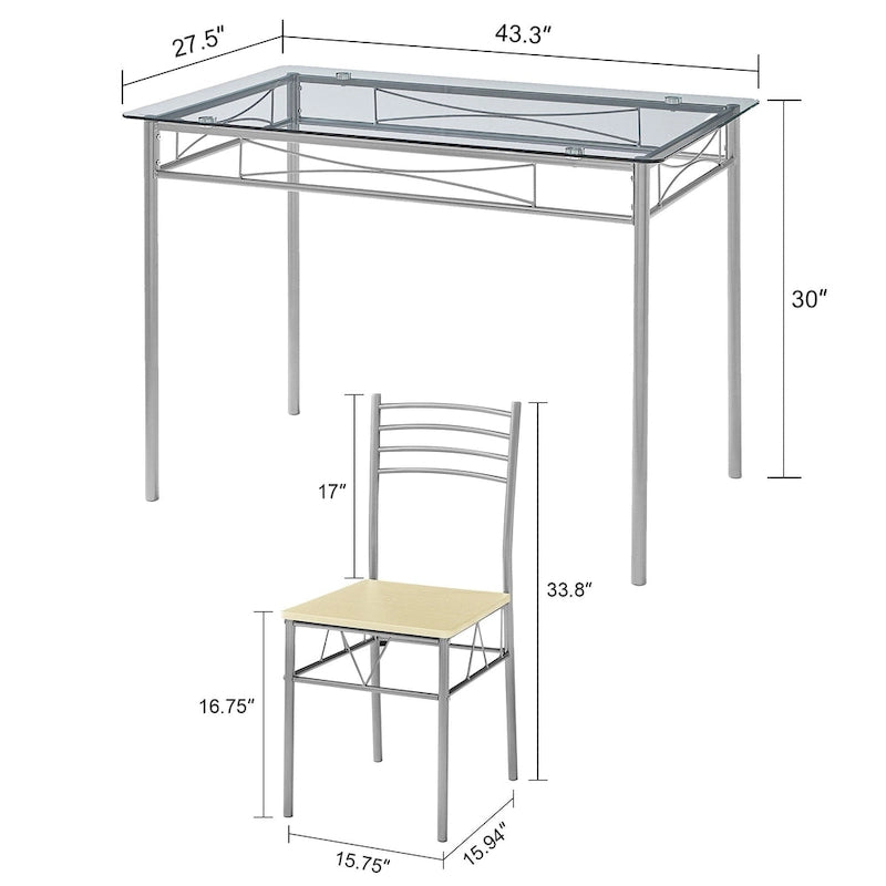 5-pieces Modern Dining Sets,Tempered Glass Table Top and 4 PU Chairs