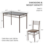 5-pieces Modern Dining Sets,Tempered Glass Table Top and 4 PU Chairs