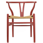 Red Modern Wood Elbow Chair Open Y Back Contemporary For Kitchen Dining Room With Woven Seat