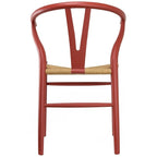 Red Modern Wood Elbow Chair Open Y Back Contemporary For Kitchen Dining Room With Woven Seat