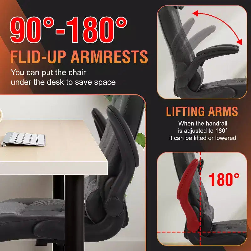 FDW Fauteuil de bureau de jeu Chaise de bureau avec support lombaire Accoudoirs relevables Appuie-tête